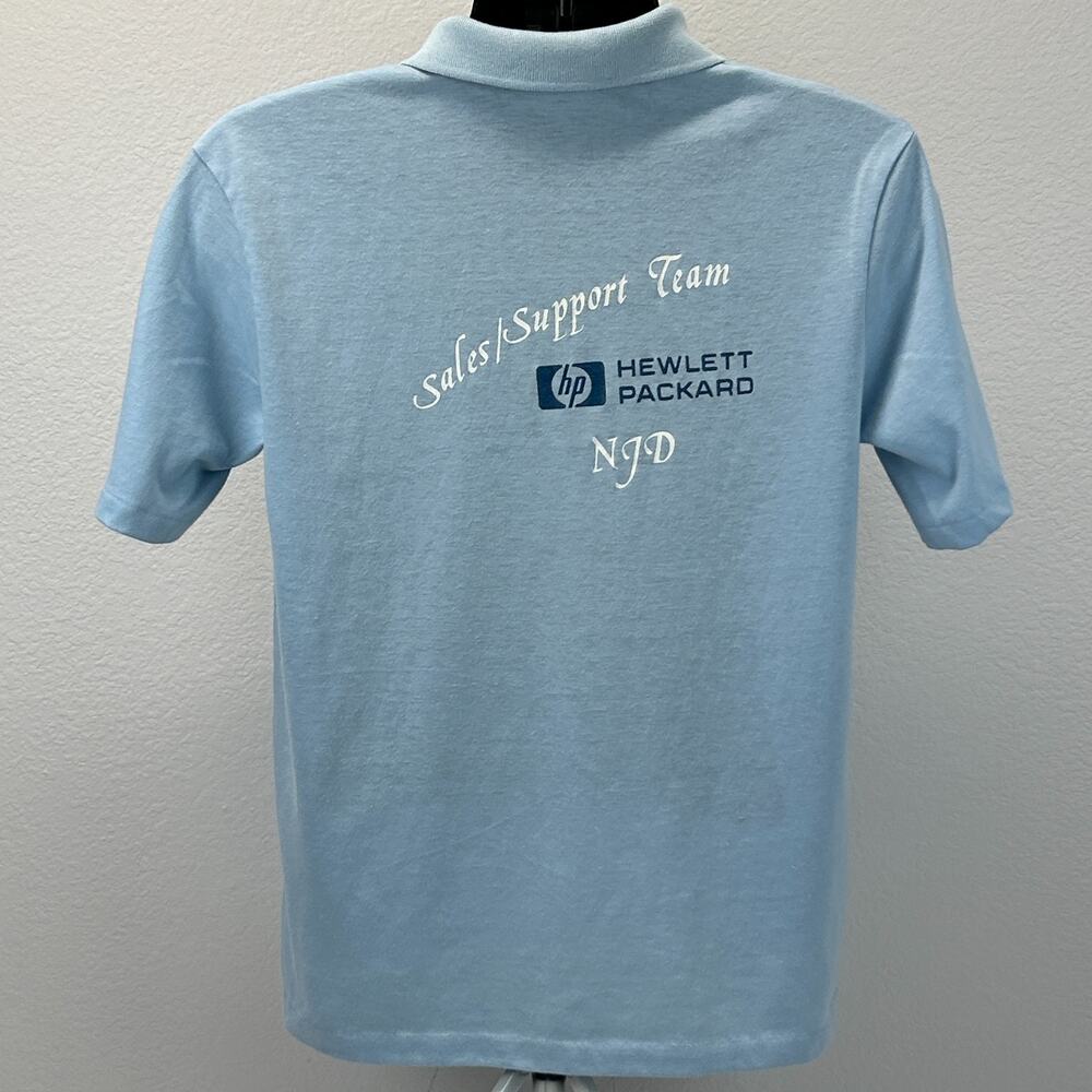 Vintage 80s Hewlett Packard Sales Support Team Polo Shirt L Large Blue Computers